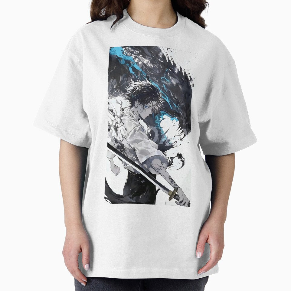 Dark Anime Swordsman With Shadow Beast – Blue Aura Samurai Art by Dyan4