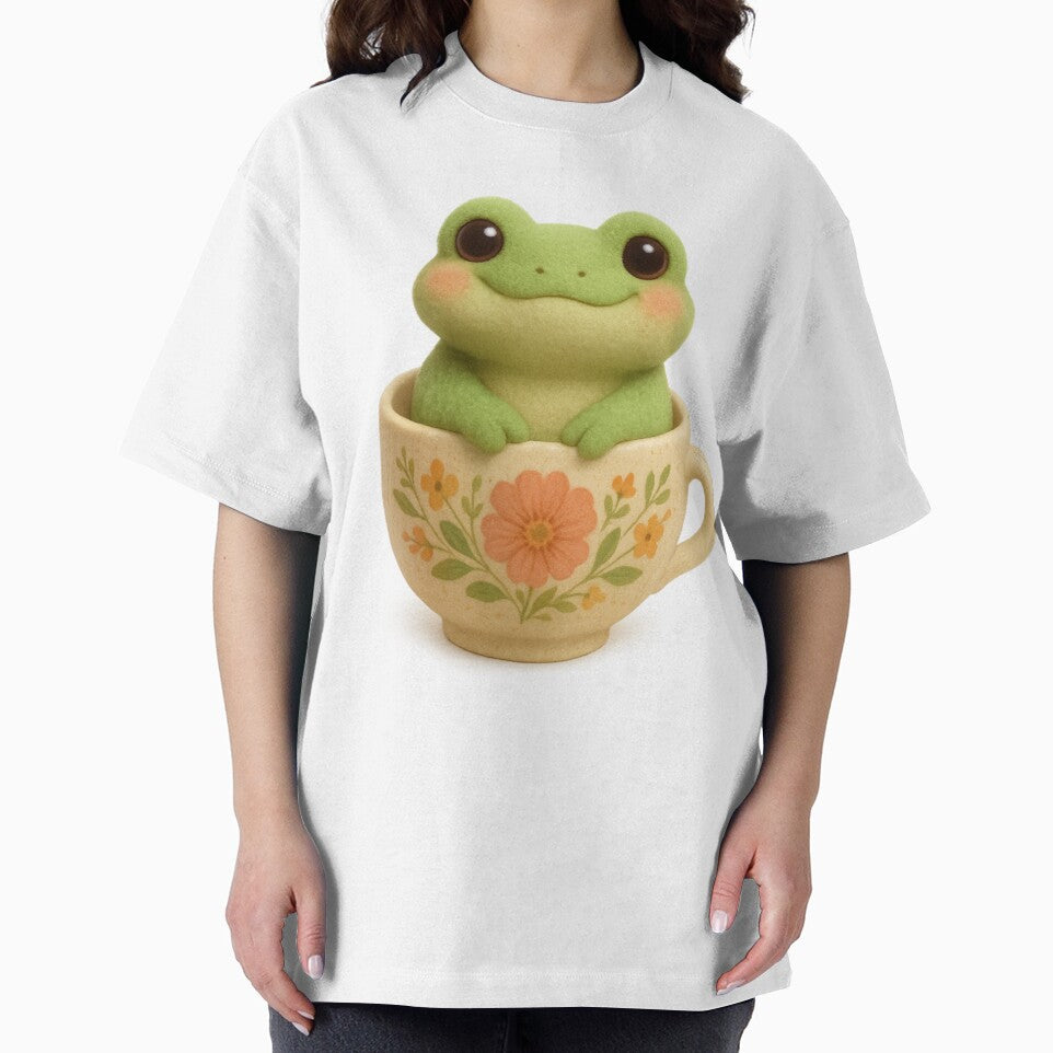 Cute Frog in Floral Teacup - Cute Cottagecore 3D Art by Moons Studio