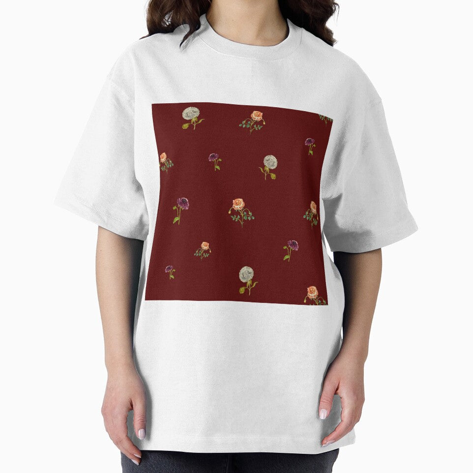 Dahlia hydrangea rose pattern cute watercolor deep red by Yana Mustafina | Boho Soulful Designs