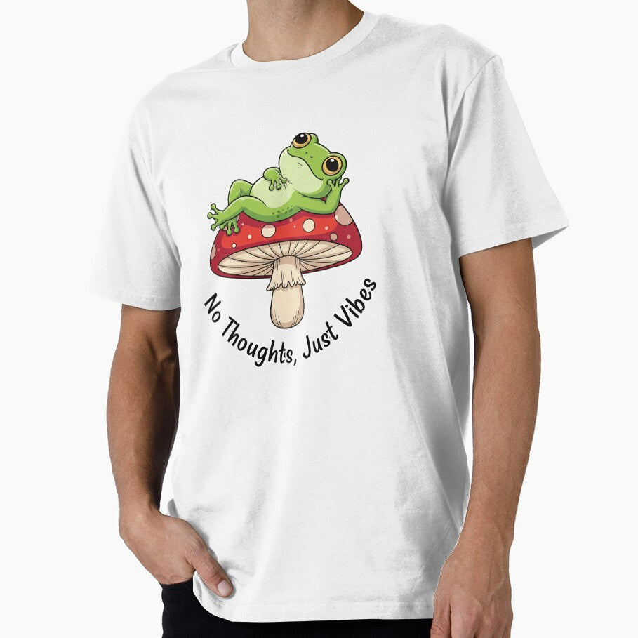 Cute Lil Frog Chilling on a Mushroom Sticker- No Thoughts Just Vibes by RACreationz