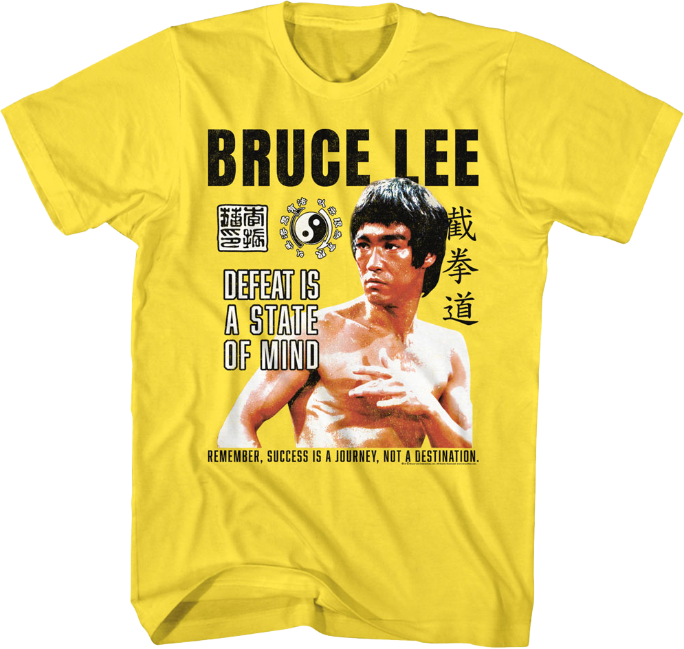 Vintage Yellow Defeat Is A State Of Mind Bruce Lee T-Shirt Hoodie, Sweatshirt | CiraTrend.com (Image 1)