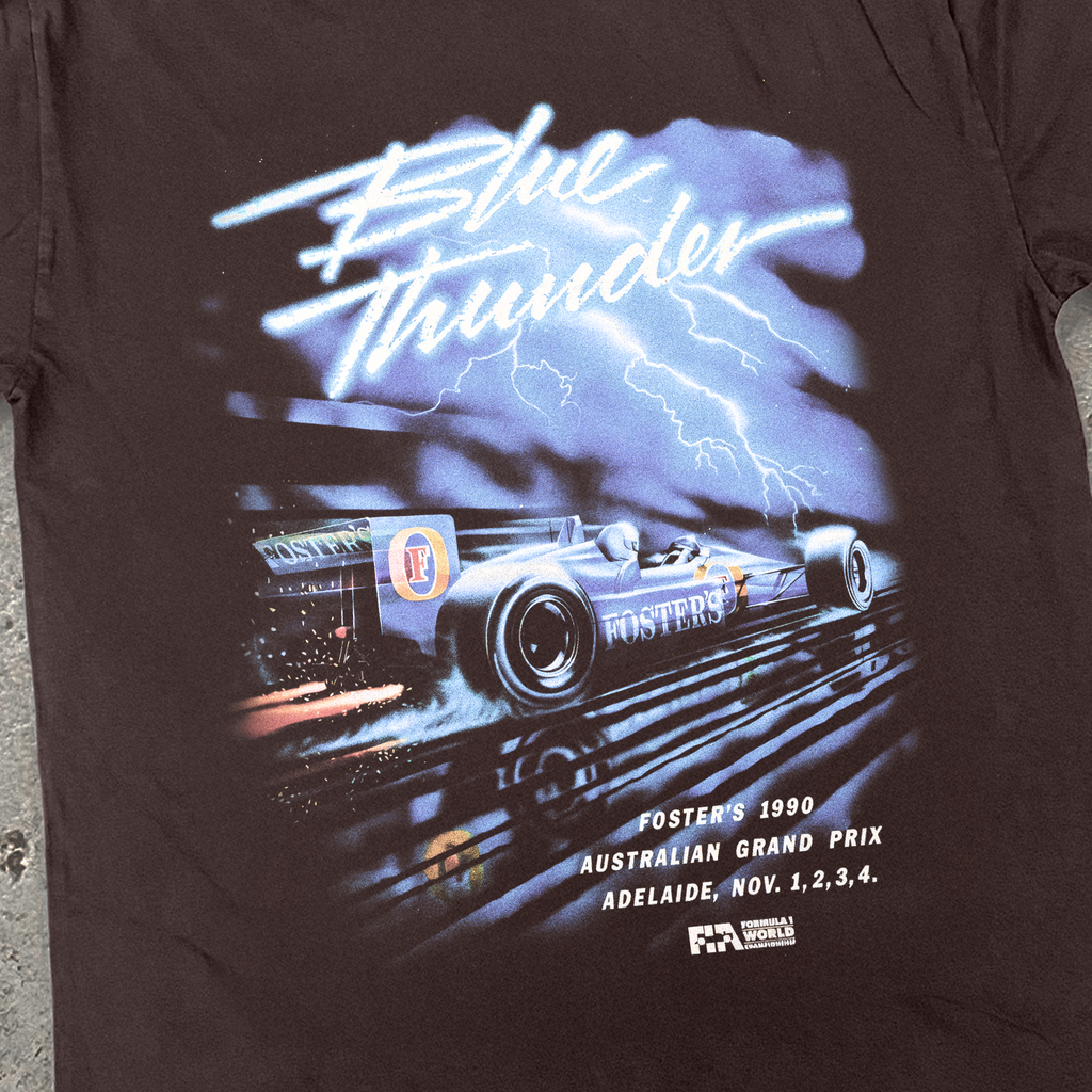 1990 AUSSIE GRAND PRIX 'BLUE LIGHTNING' FOSTERS CHOC HEAVY WEIGHT T-SHIRT Hoodie, Sweatshirt | CiraTrend.com (Image 2)