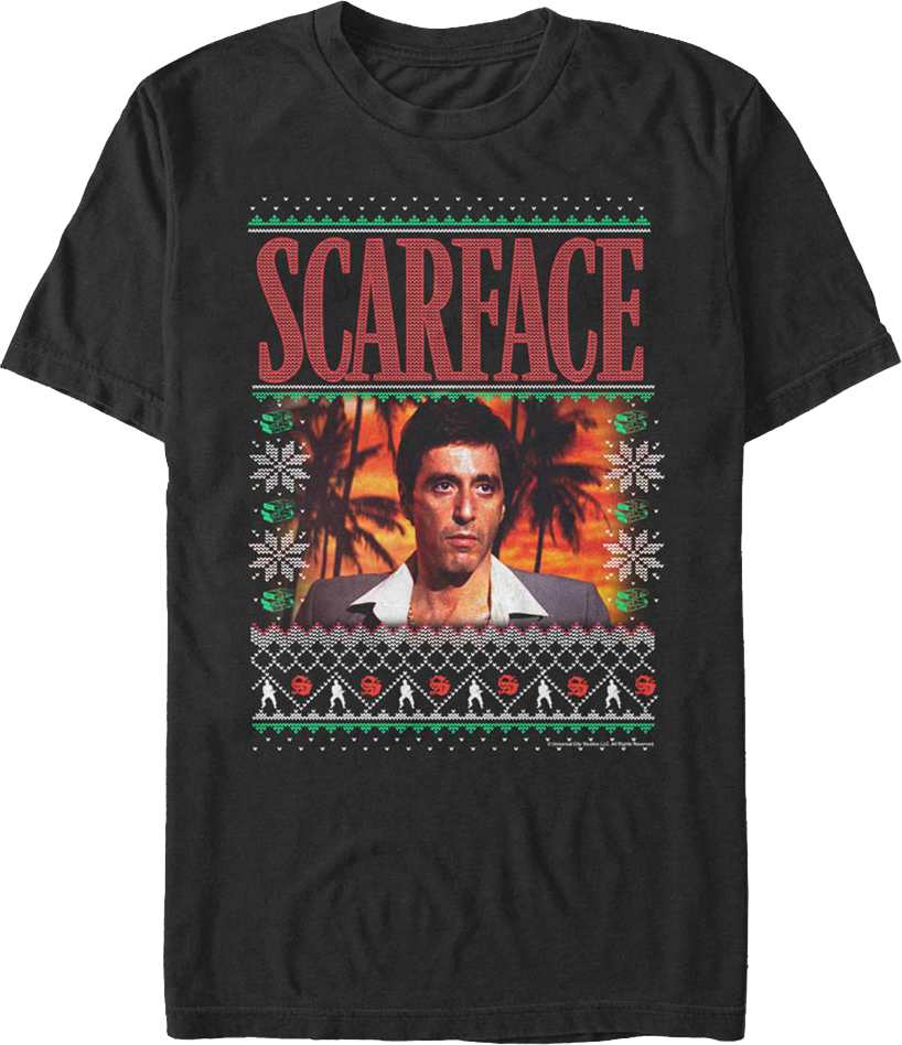 Tony Montana Faux Ugly Christmas Sweater Scarface T-Shirt Hoodie, Sweatshirt | CiraTrend.com (Image 1)