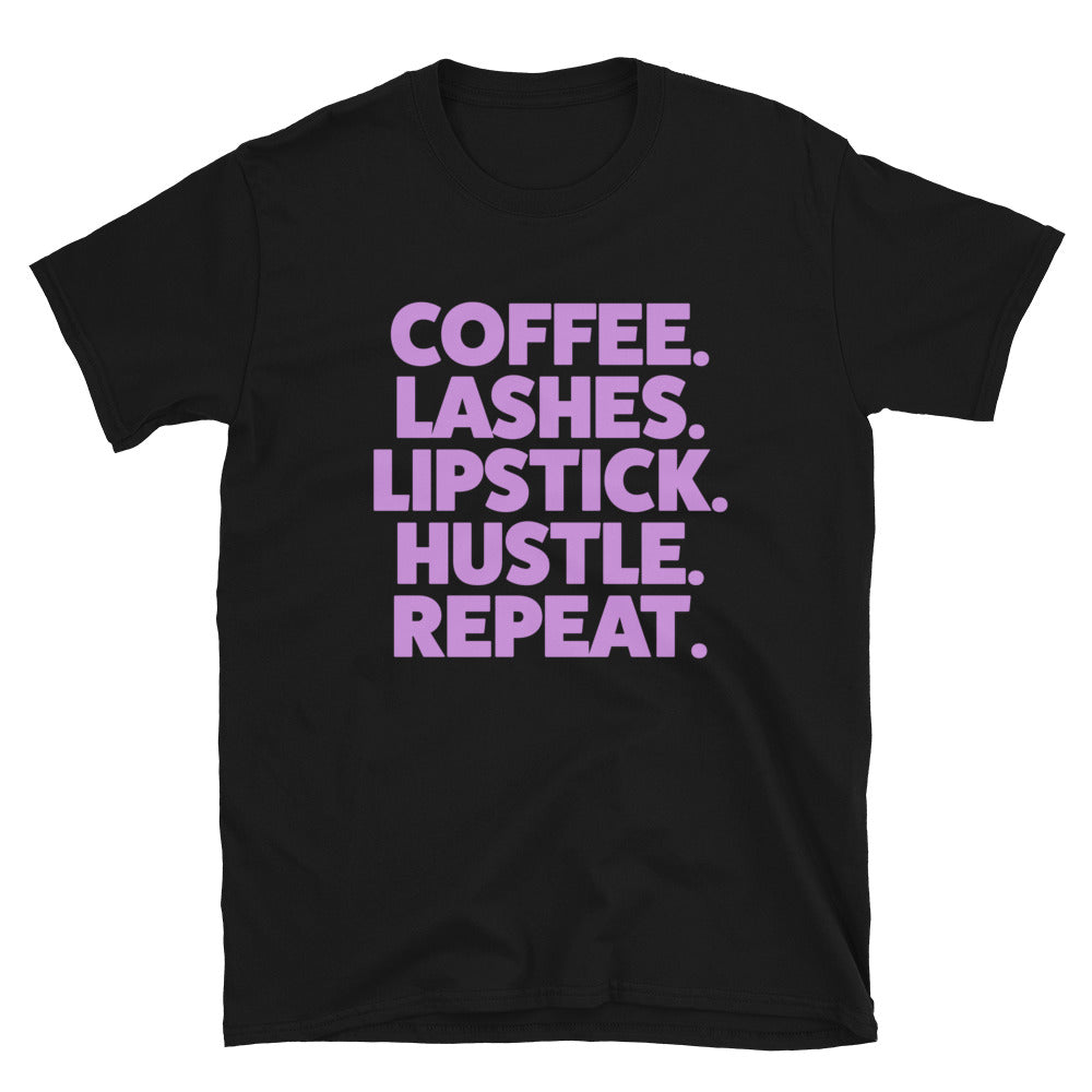 Coffee Lashes Lipstick Hustle Repeat T-Shirt Hoodie, Sweatshirt | CiraTrend.com (Image 2)