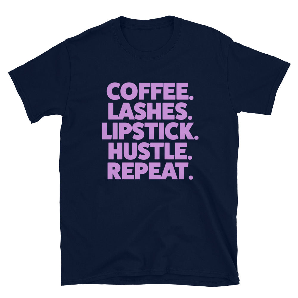 Coffee Lashes Lipstick Hustle Repeat T-Shirt Hoodie, Sweatshirt | CiraTrend.com (Image 1)