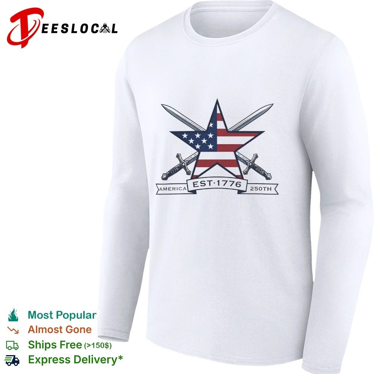 America 250th Anniversary Est 1776 2026 Patriotic Star Crossed Swords T-shirt