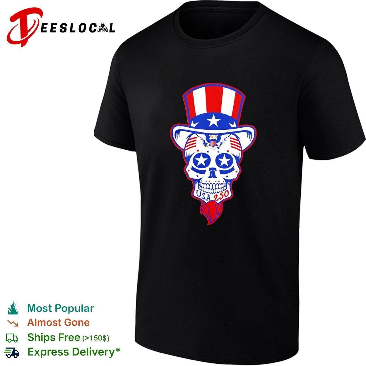 Uncle Sam Patriotic Dead Head USA 250 T-shirt