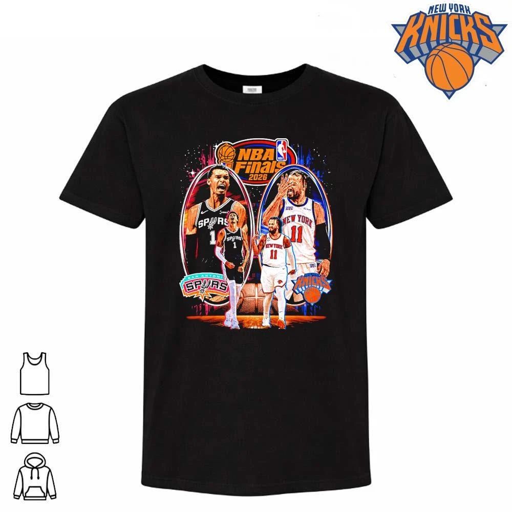 NBA Finals 2026 Game 1 New York Knicks Jalen Brunson vs San Antonio Spurs Victor Wembanyama Vintage Rap shirt