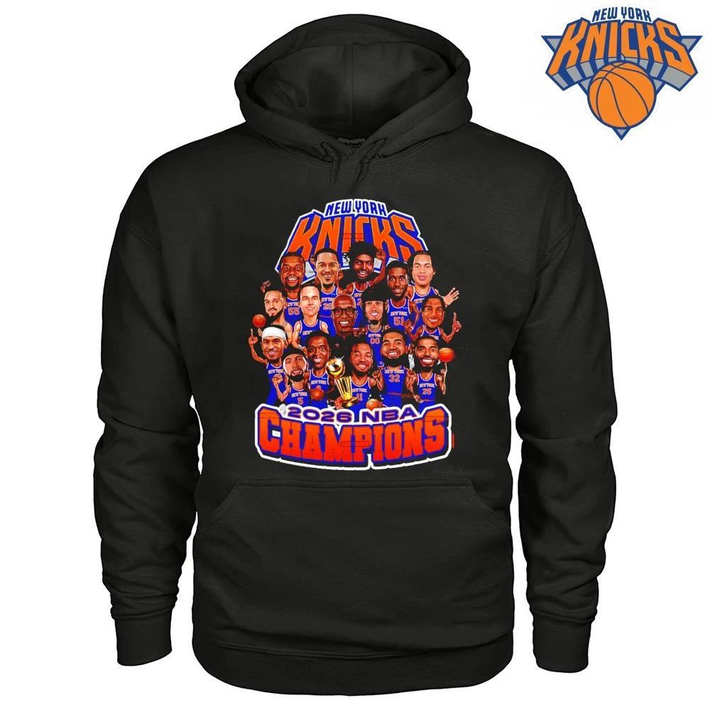 New York Knicks Champions NBA 2026 Team Roster Caricature Trophy Shirt