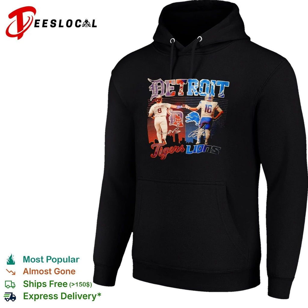 Detroit Tigers Matt Vierling and Detroit Lions Jared Goff Fist Bump T-shirt