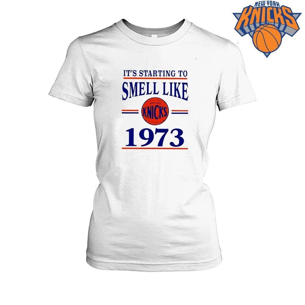 It Is Starting To Smell Like 1973 New York Knicks Basketball Vintage Text Graphic NBA Finals 2026 Shirt