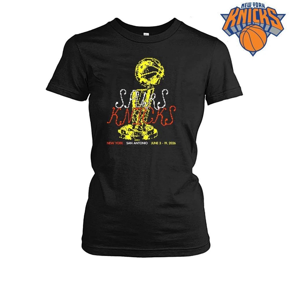 San Antonio Spurs Vs New York Knicks Larry O Brien Trophy Pixel Art Graphic NBA Finals 2026 Shirt