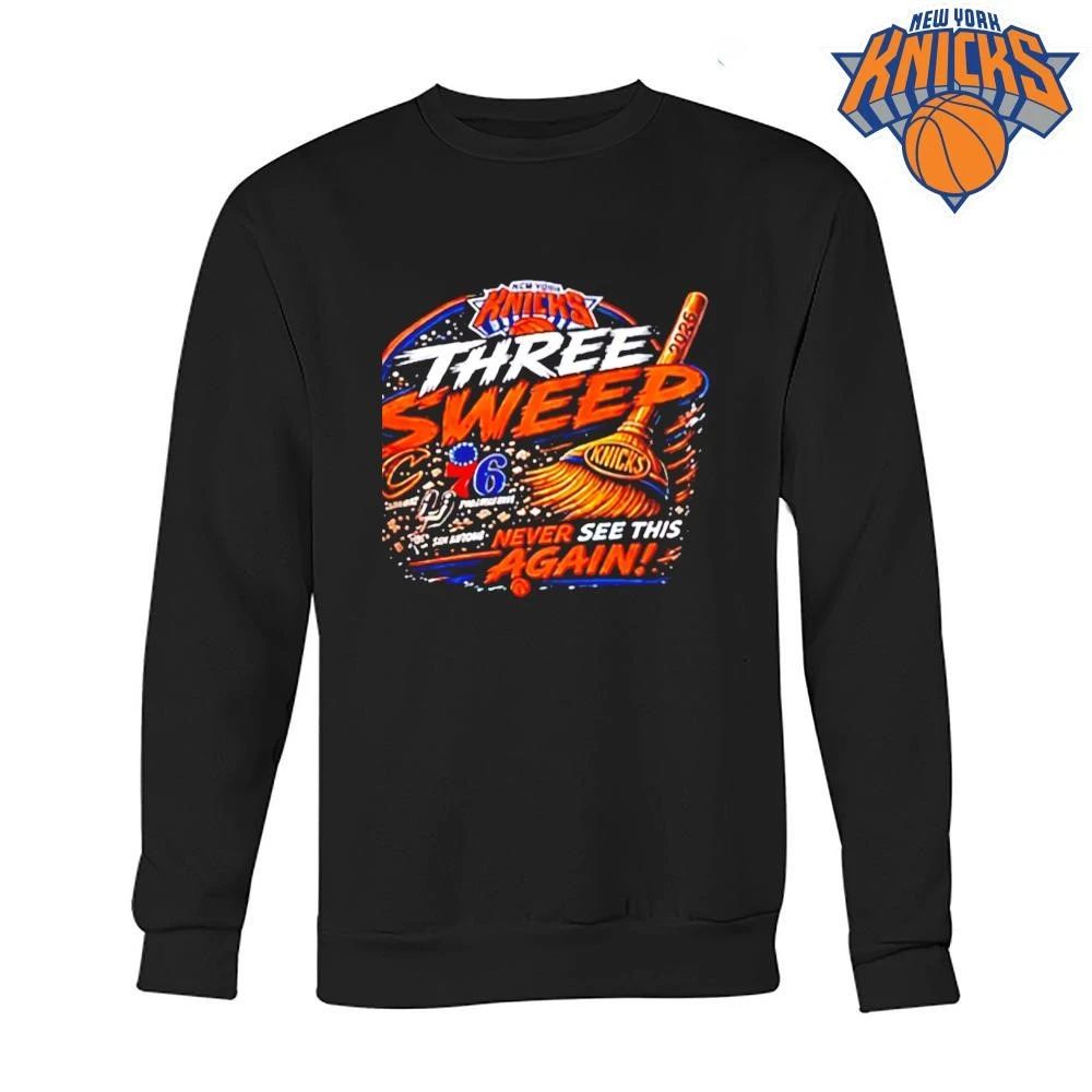 New York Knicks Three Sweep Never See This Again Broom NBA Finals 2026 Shirt