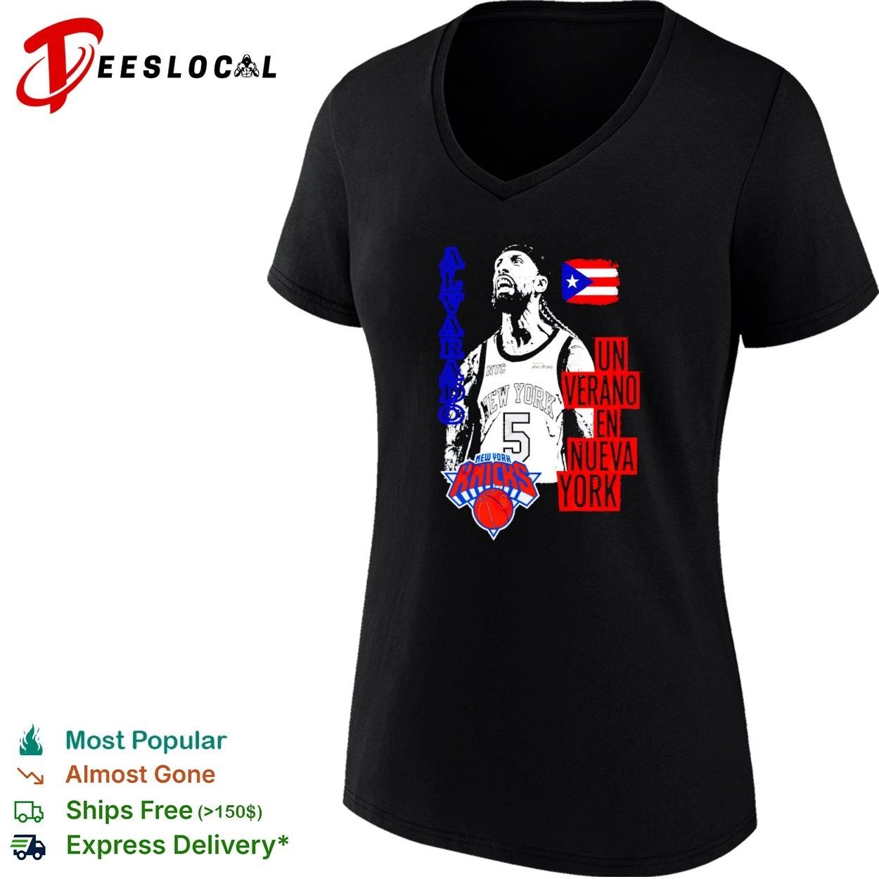 Alvarado Un Verano En Nueva York NY Knicks 5 Puerto Rican Basketball T-shirt