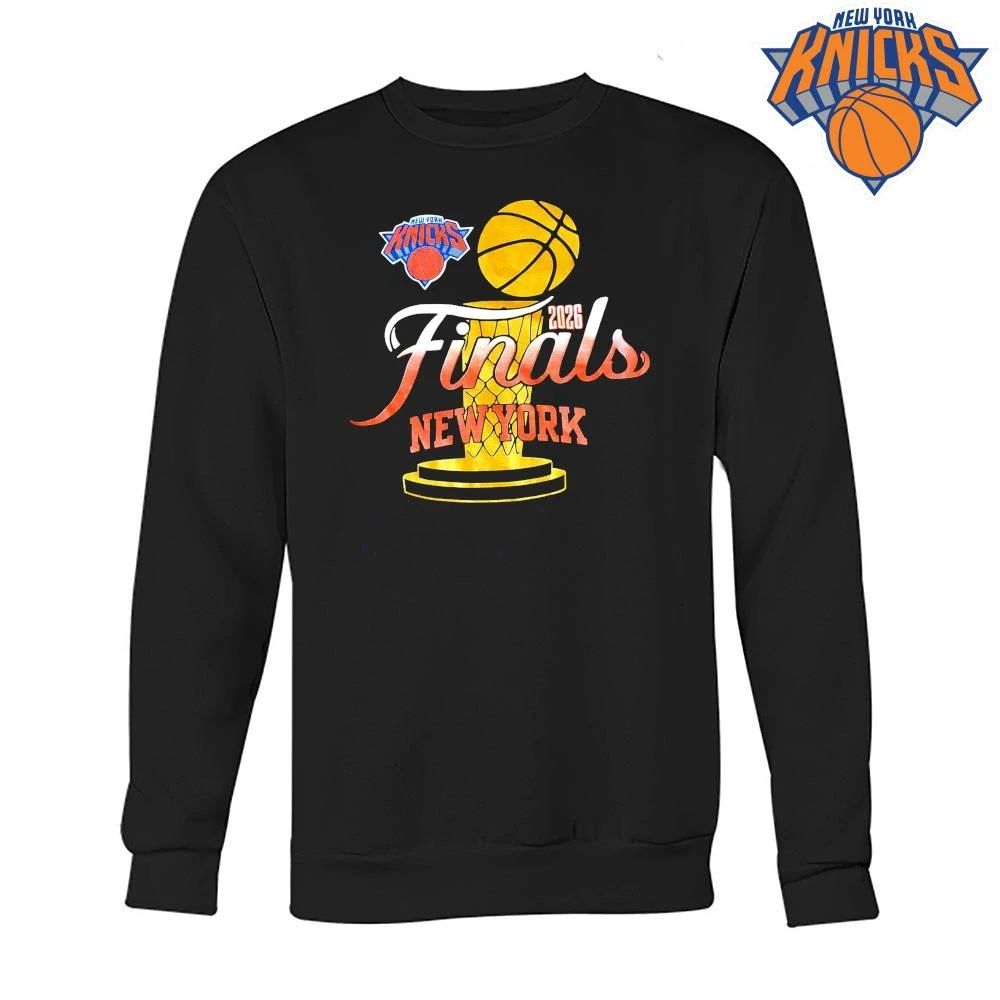New York Knicks Basket Ball Net Trophy Logo Text Typography Graphic Design NBA Finals 2026 Shirt