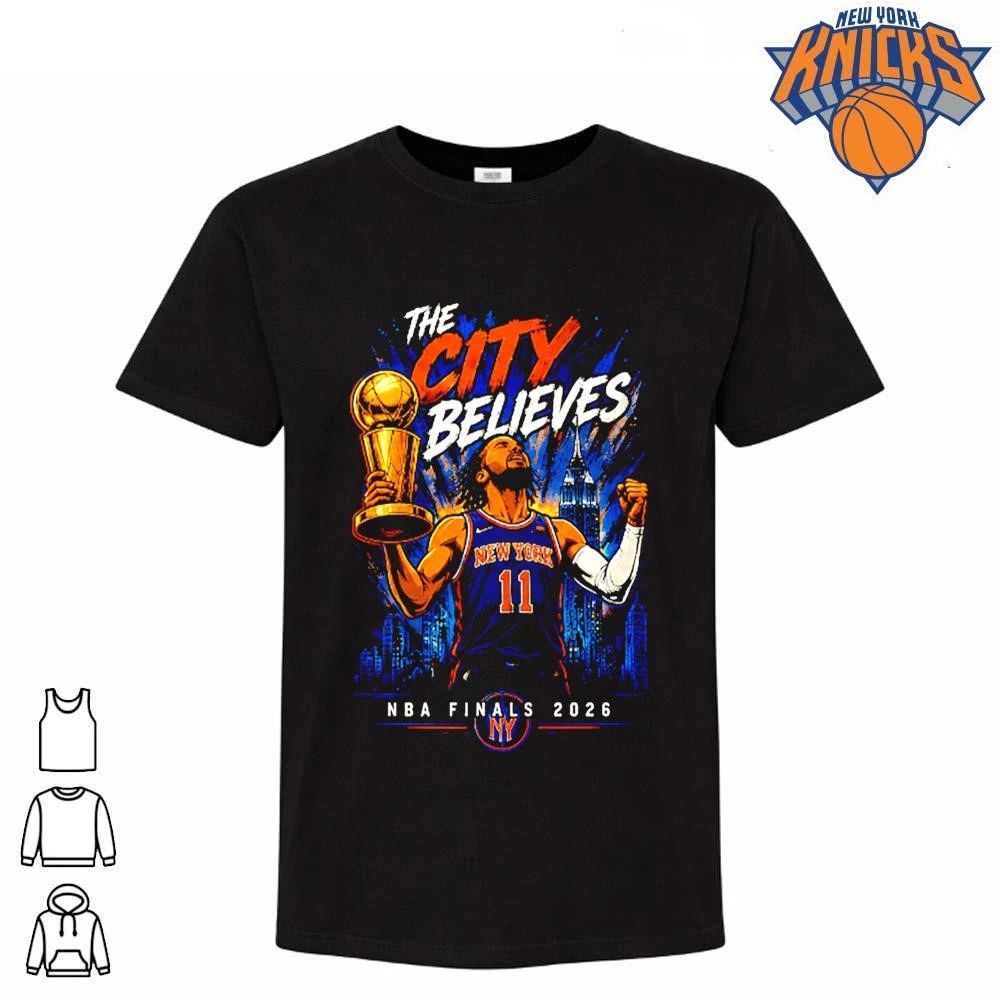 Jalen Brunson New York Knicks The City Believes Larry O Brien Trophy NBA Finals 2026 Shirt