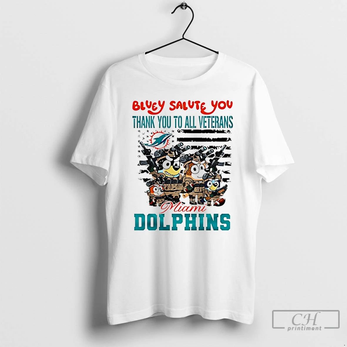 Classic Miami Dolphins Bluey Salute You Thank You To All Veterans T Shirts