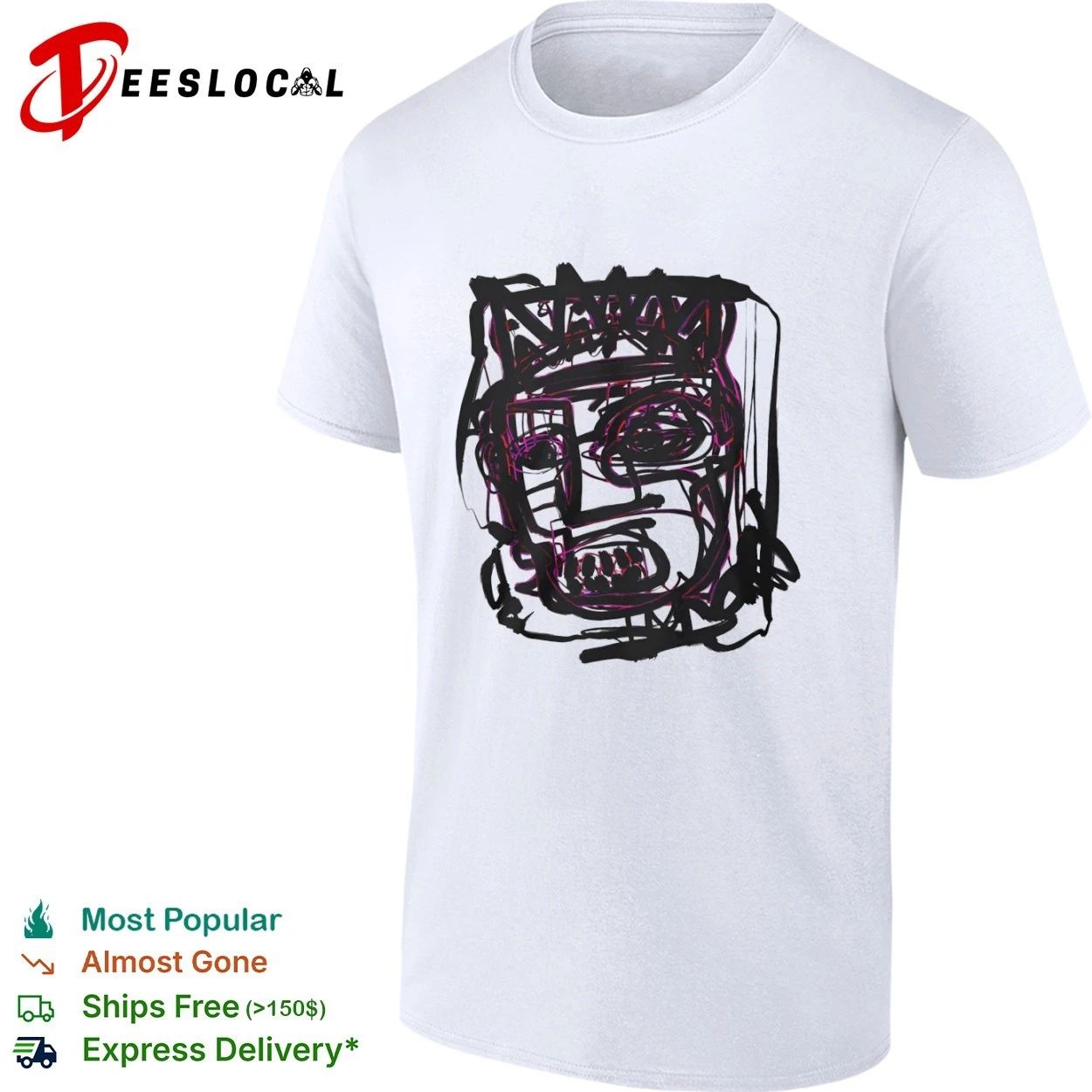 Jean-Michel Basquiat Crowned Abstract Face T-shirt