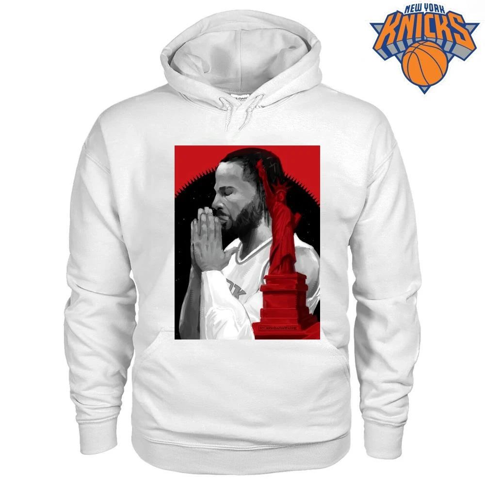 New York Knicks Jalen Brunson Praying Red Statue of Liberty Basketball Art NBA Finals 2026 Shirt