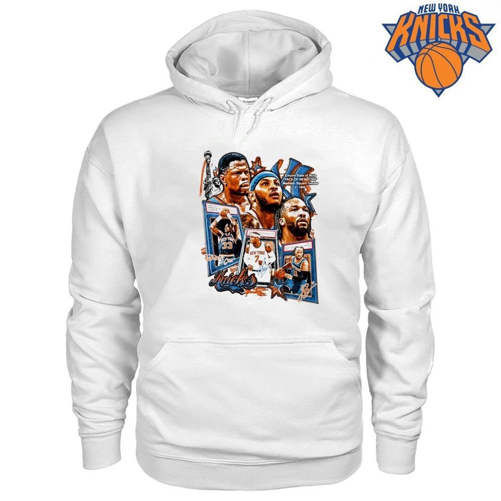 Patrick Ewing Carmelo Anthony Jalen Brunson New York Knicks Legends Trading Card Vintage Graphic T Shirt NBA Finals 2026