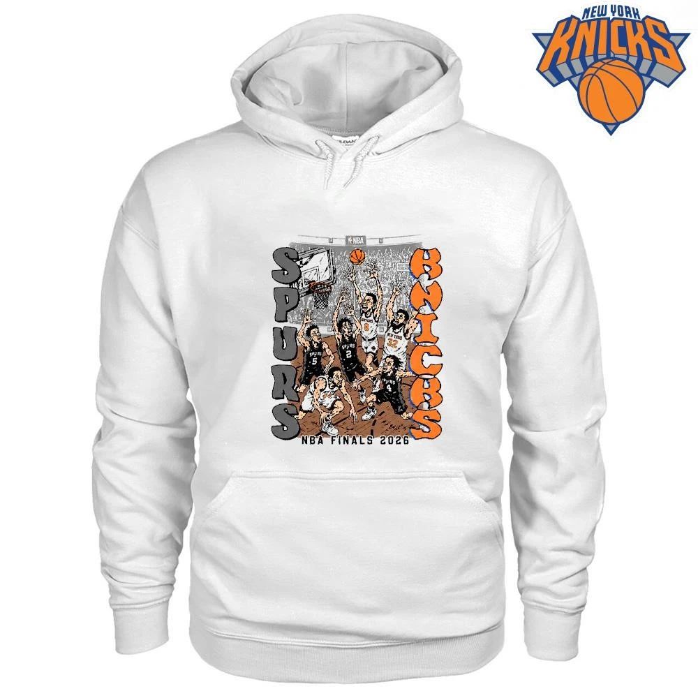 New York Knicks Champions NBA 2026 Versus San Antonio Spurs Basketball Finals Cartoon Graphic Tee Shirt
