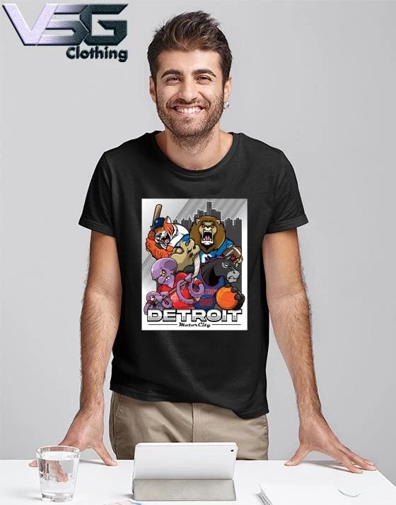 Detroit Sports Teams Motor City Skyline City Mascots T-Shirt