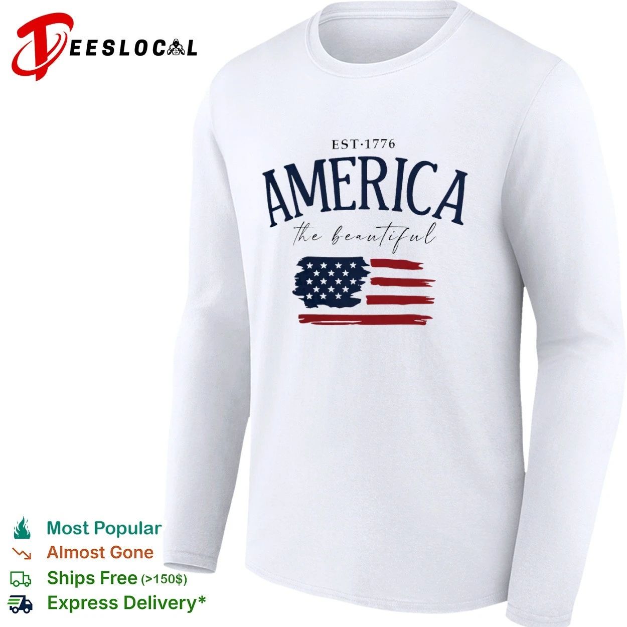 America the Beautiful Est 1776 Brush Stroke USA Flag T-shirt