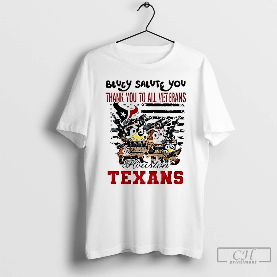 Classic Houston Texans Bluey Salute You Thank You To All Veterans T Shirts