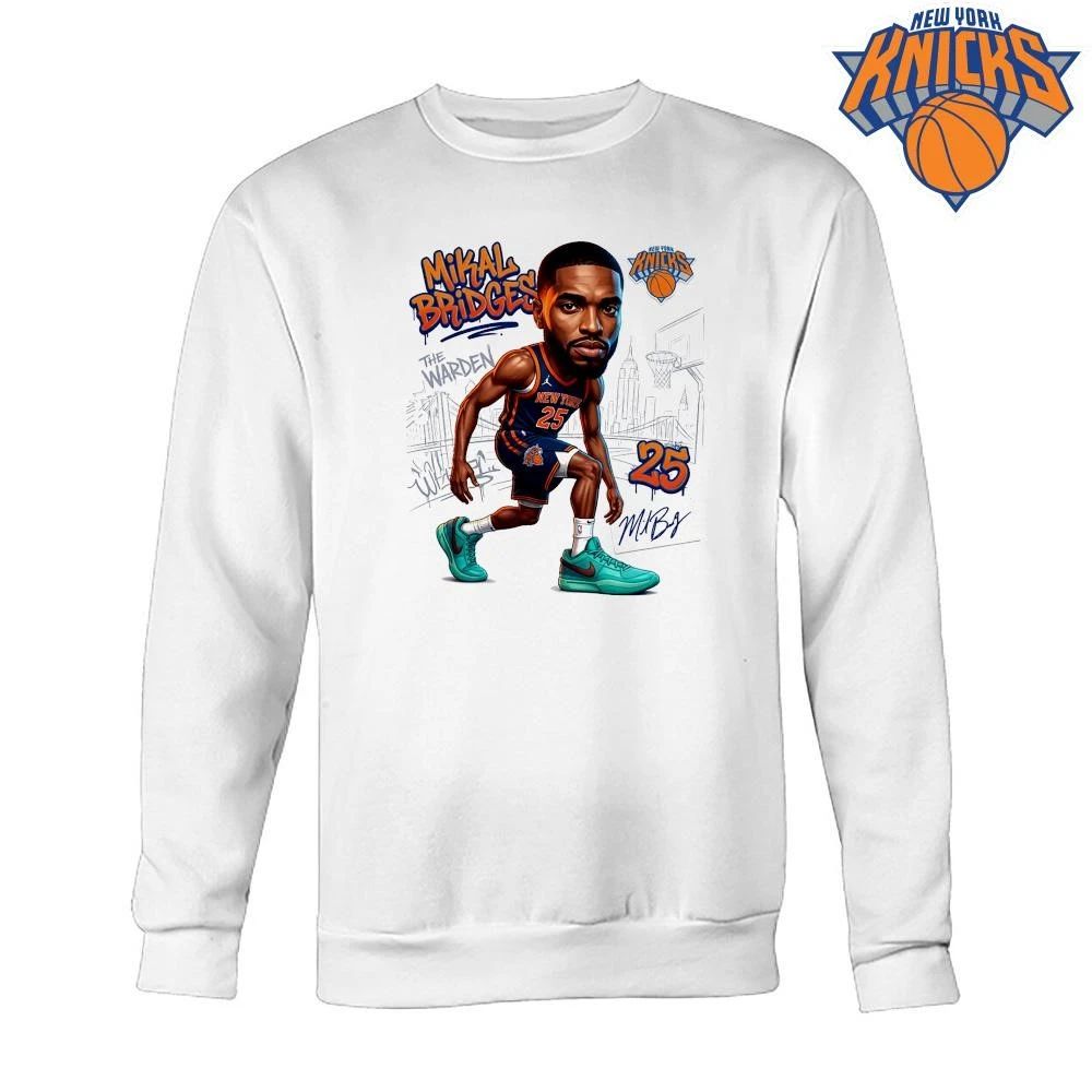 New York Knicks Mikal Bridges The Warden Caricature Number 25 Cartoon Graphic NBA Finals 2026 Shirt
