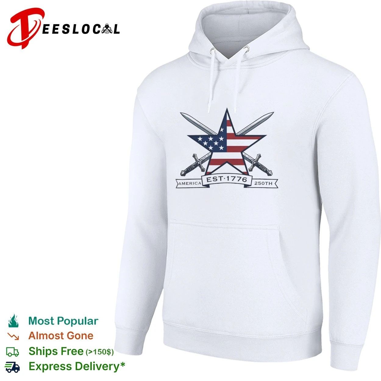 America 250th Anniversary Est 1776 2026 Patriotic Star Crossed Swords T-shirt