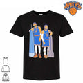 New York Knicks Karl Anthony Towns Jalen Brunson Empire State Building One World Trade Center Cartoon Art Black Graphic Shirt