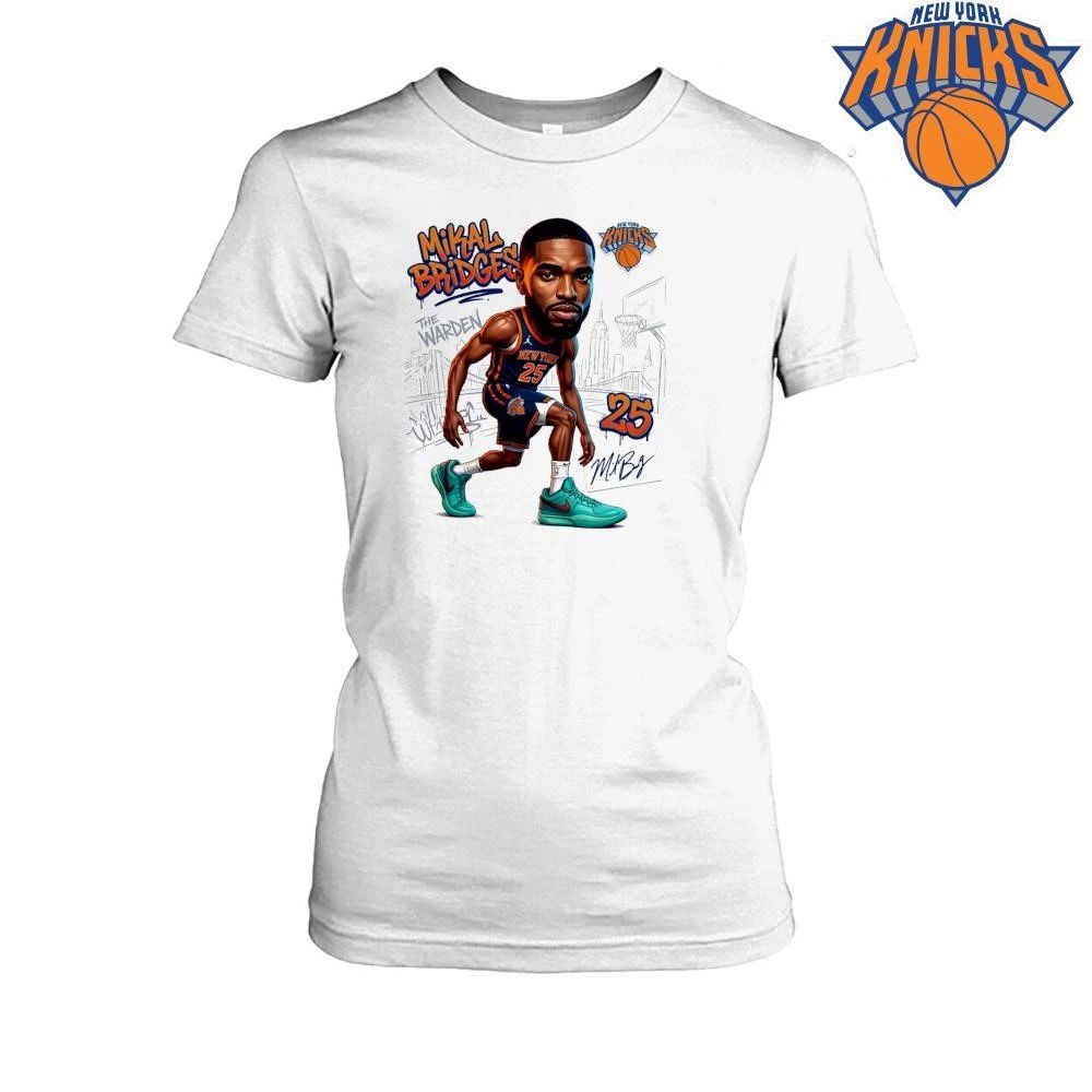 New York Knicks Mikal Bridges The Warden Caricature Number 25 Cartoon Graphic NBA Finals 2026 Shirt