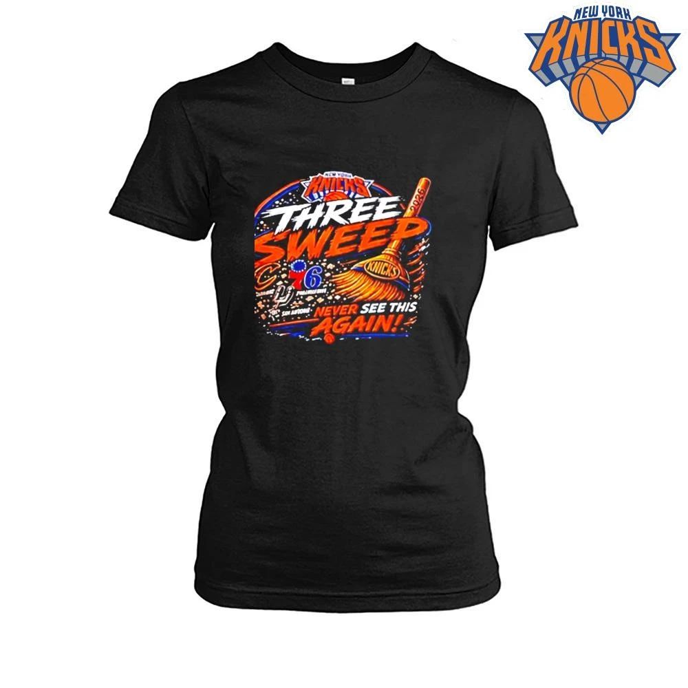 New York Knicks Three Sweep Never See This Again Broom NBA Finals 2026 Shirt