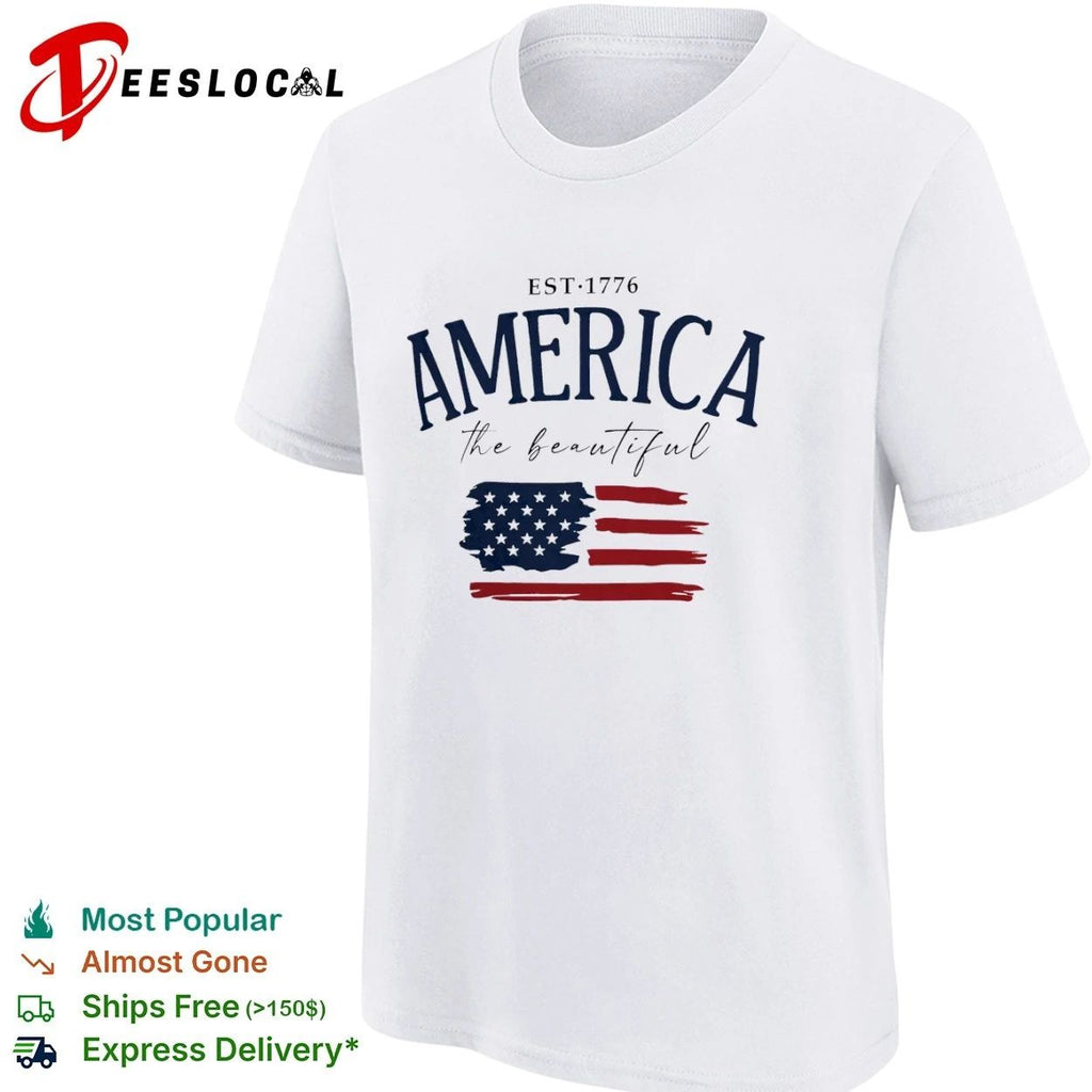 America the Beautiful Est 1776 Brush Stroke USA Flag T-shirt