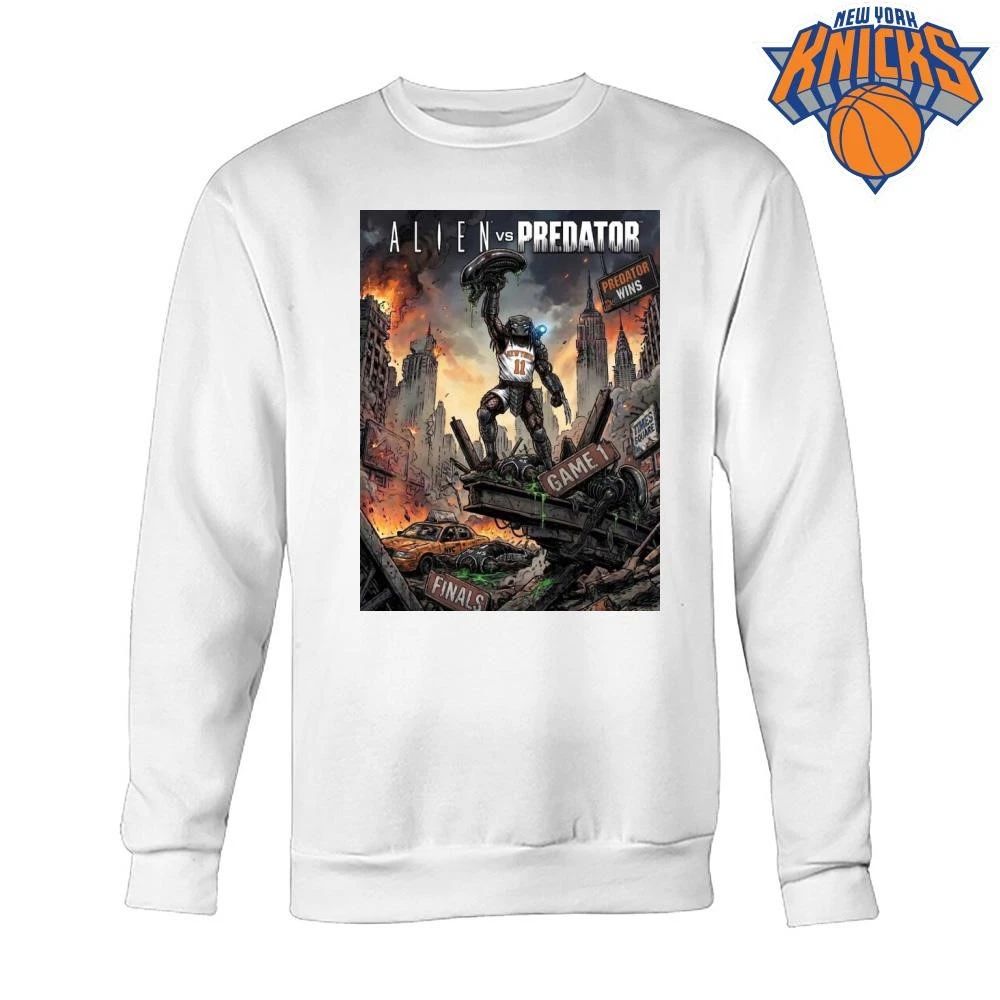 New York Knicks Jalen Brunson Predator Vs Alien San Antonio Spurs Game 1 Comic Graphic NBA Finals 2026 Shirt