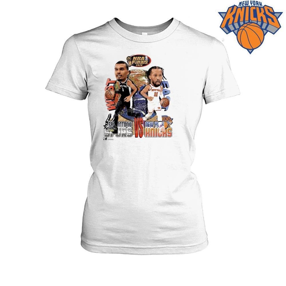 San Antonio Spurs Victor Wembanyama Vs New York Knicks Jalen Brunson East West Earth Vintage Graphic NBA Finals 2026 Shirt