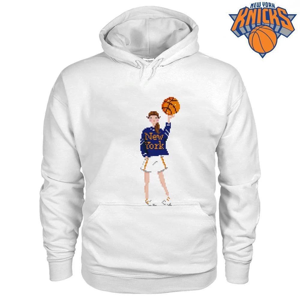 New York Knicks Girl Holding Basketball Pixel Art Cute Aesthetic Vintage NBA Finals 2026 Shirt