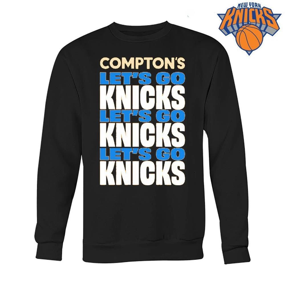 New York Knicks Comptons Let Is Go Knicks Orange Blue Text Graphic Basketball NBA Finals 2026 Shirt