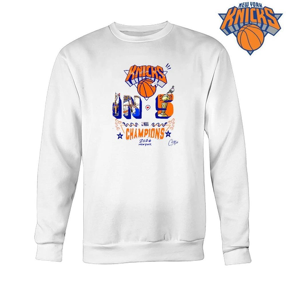 New York Knicks Champions NBA 2026 Knicks in 5 Cartoon Skyline Shirt