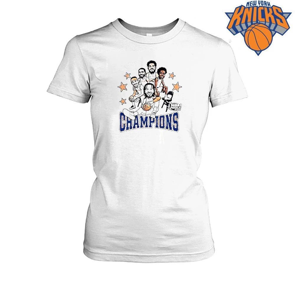 New York Knicks Champions 2026 Nba Finals Cartoon Players White Shirt