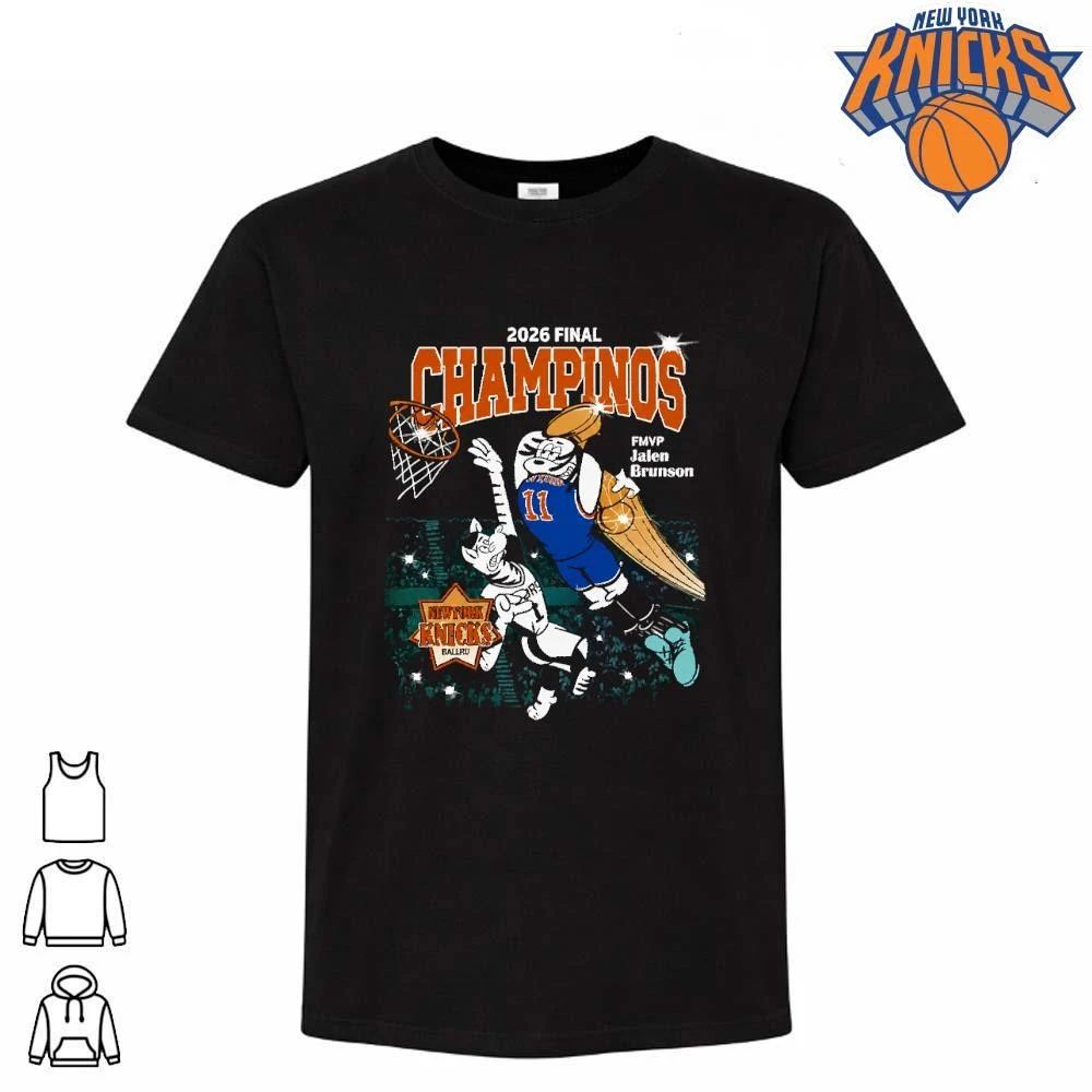 New York Knicks Champions NBA 2026 Champinos Cartoon Jalen Brunson Basketball Shirt