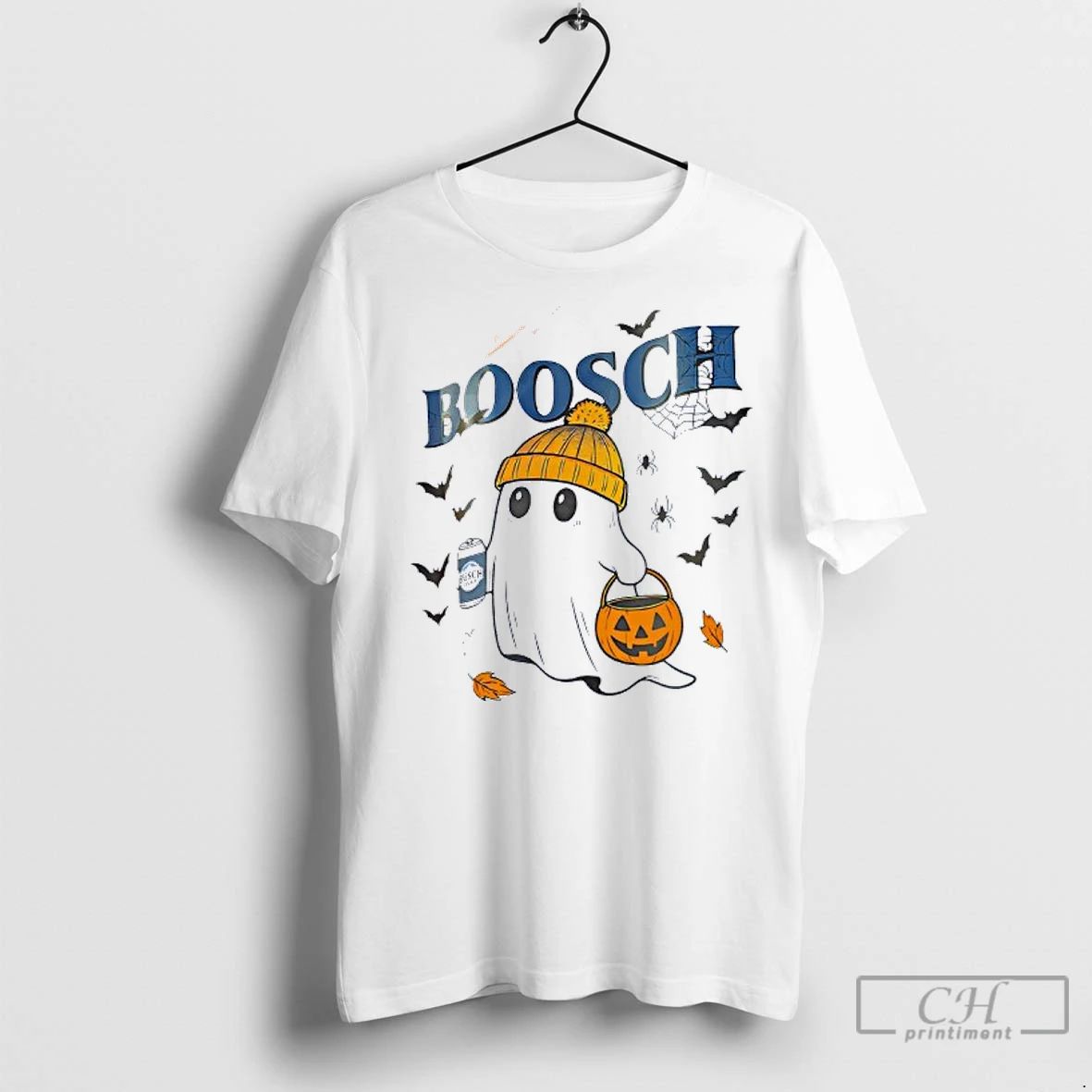 Classic Boosch Cute Ghost Holding Bush Light Beer Pumpkin Basket Halloween