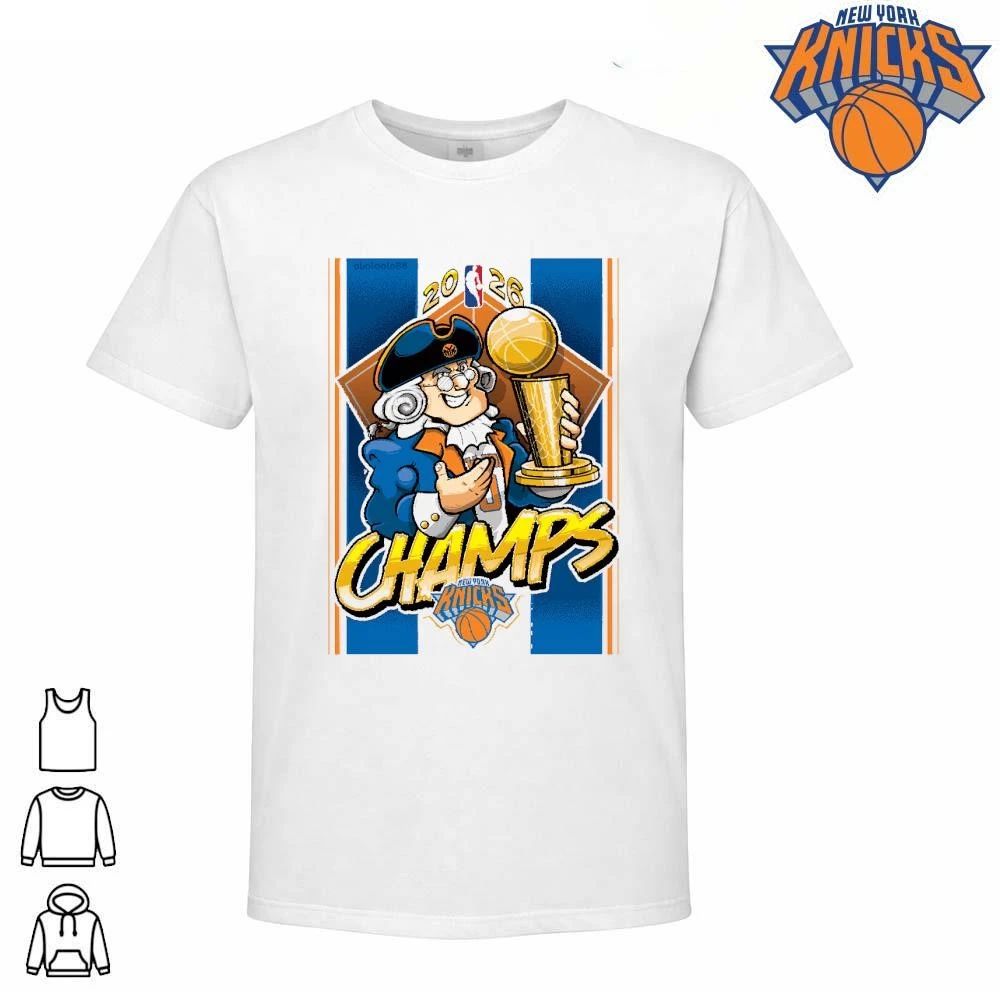 New York Knicks Champions NBA 2026 Father Knickerbocker Mascot Trophy Cartoon Shirt
