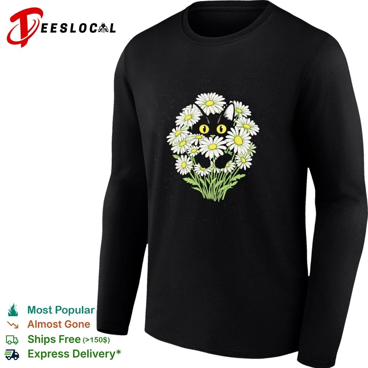 Black Cat in Daisies daisy flowers cute kitten T-shirt