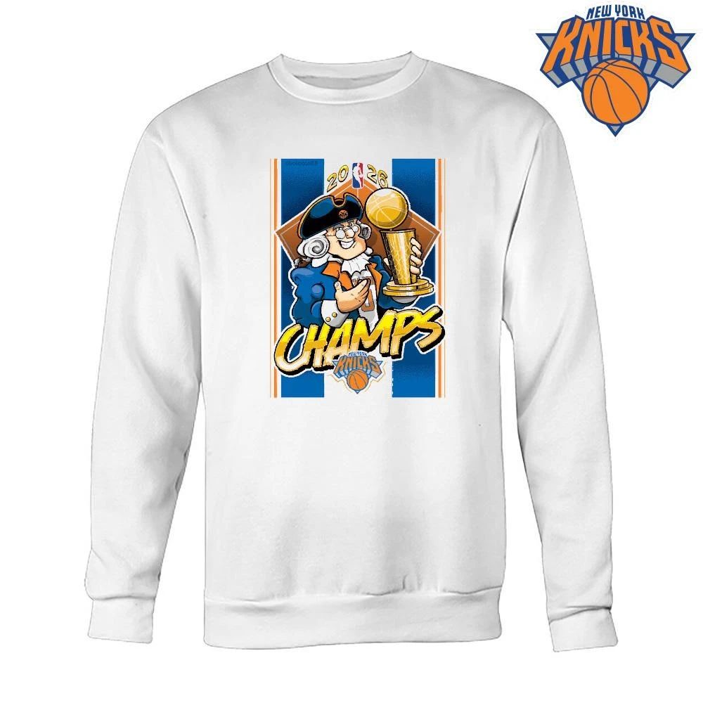 New York Knicks Champions NBA 2026 Father Knickerbocker Mascot Trophy Cartoon Shirt