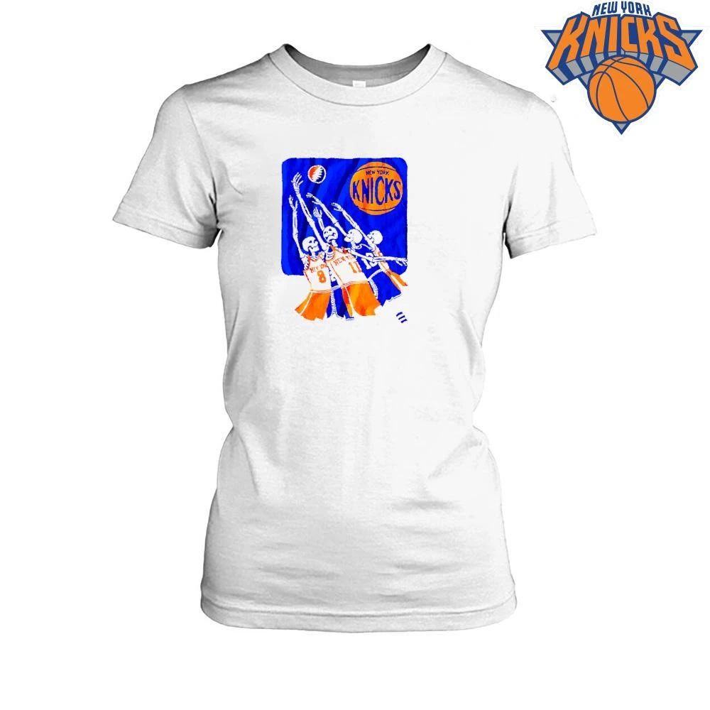 New York Knicks Champions NBA 2026 Grateful Dead Basketball Skeletons White Shirt