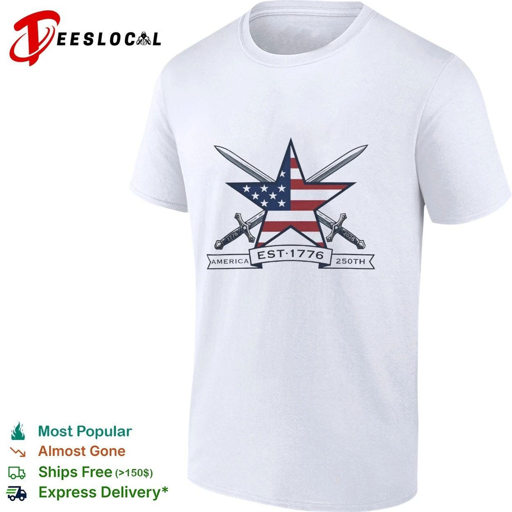America 250th Anniversary Est 1776 2026 Patriotic Star Crossed Swords T-shirt