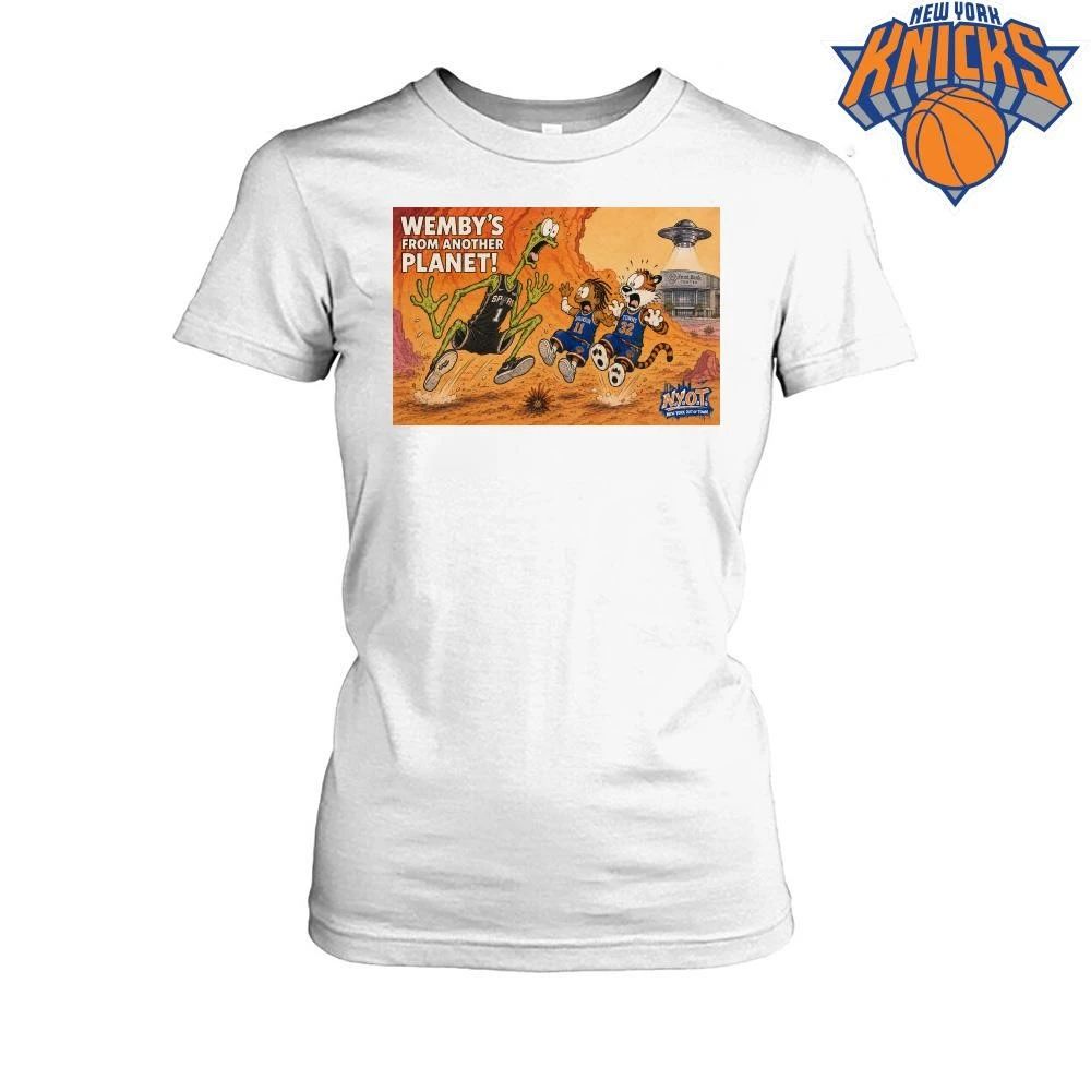 Wembys From Another Planet Victor Wembanyama Jalen Brunson Karl Anthony Towns New York Knicks San Antonio Spurs Cartoon Graphic Shirt
