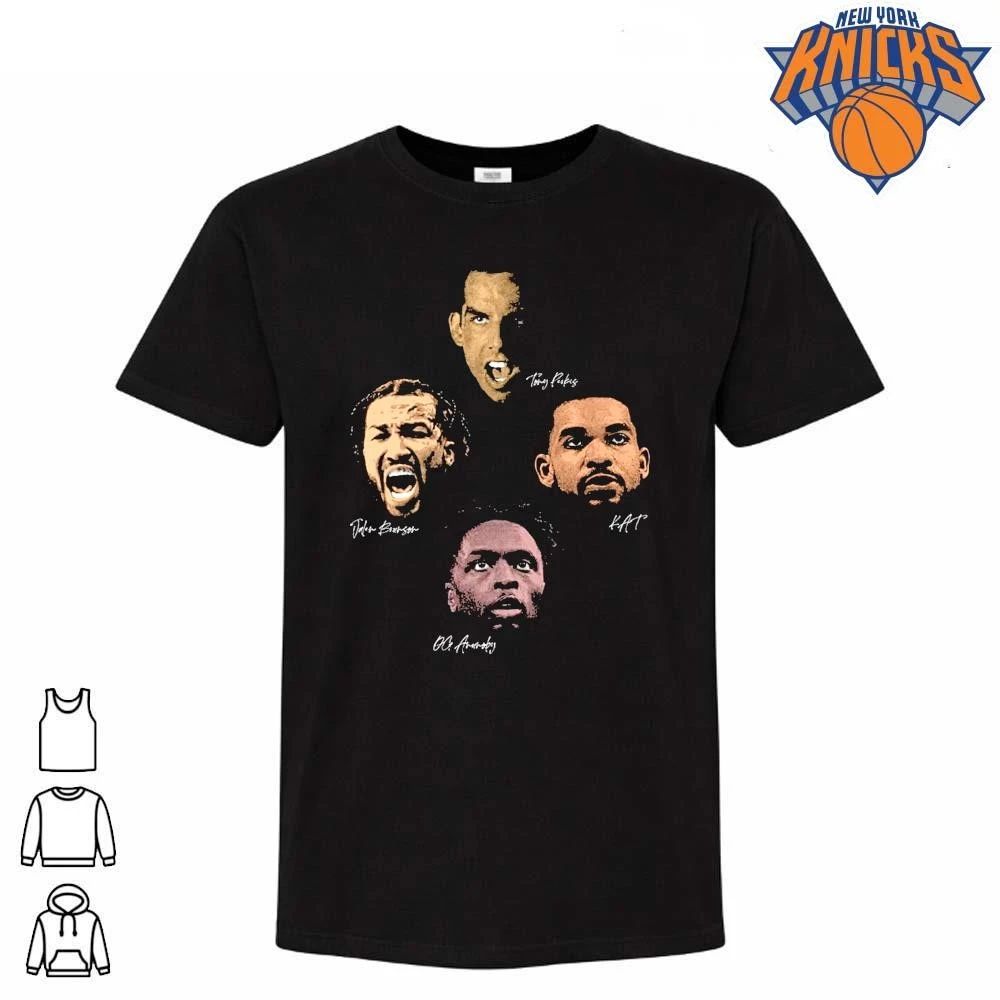 New York Knicks Jalen Brunson KAT OG Anunoby Tony Perkis Sinature Faces NBA Finals 2026 Shirt