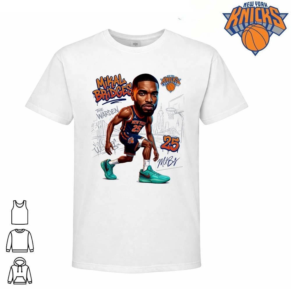 New York Knicks Mikal Bridges The Warden Caricature Number 25 Cartoon Graphic NBA Finals 2026 Shirt